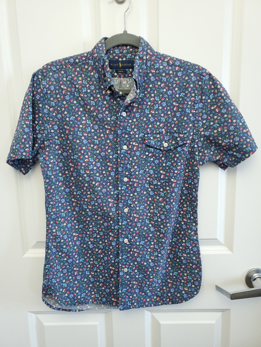 Ralph Lauren Blue Short-Sleeve Floral Button-Down Shirt